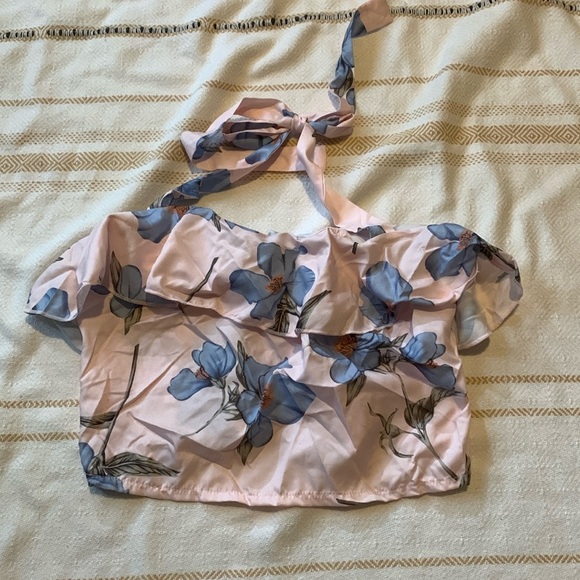 Alredine Baileys Blossom Floral Halter Ruffle Crop Top Size Large - Picture 1 of 9